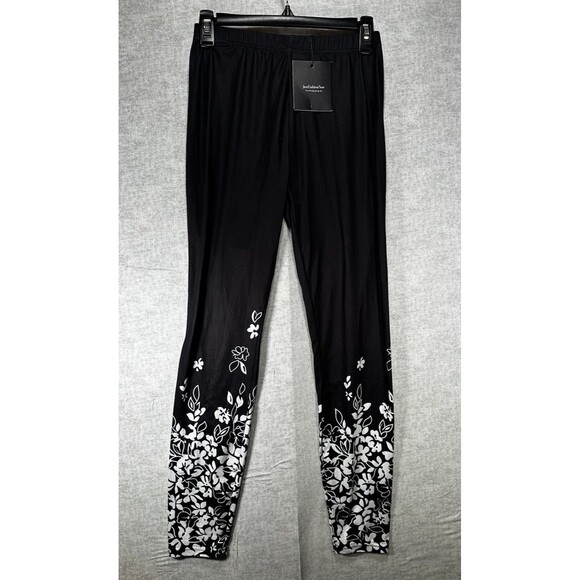 NWT Just Fashion Now Womens Black Floral Skinny Leggings Sz Small Elastic Waist - Picture 1 of 6